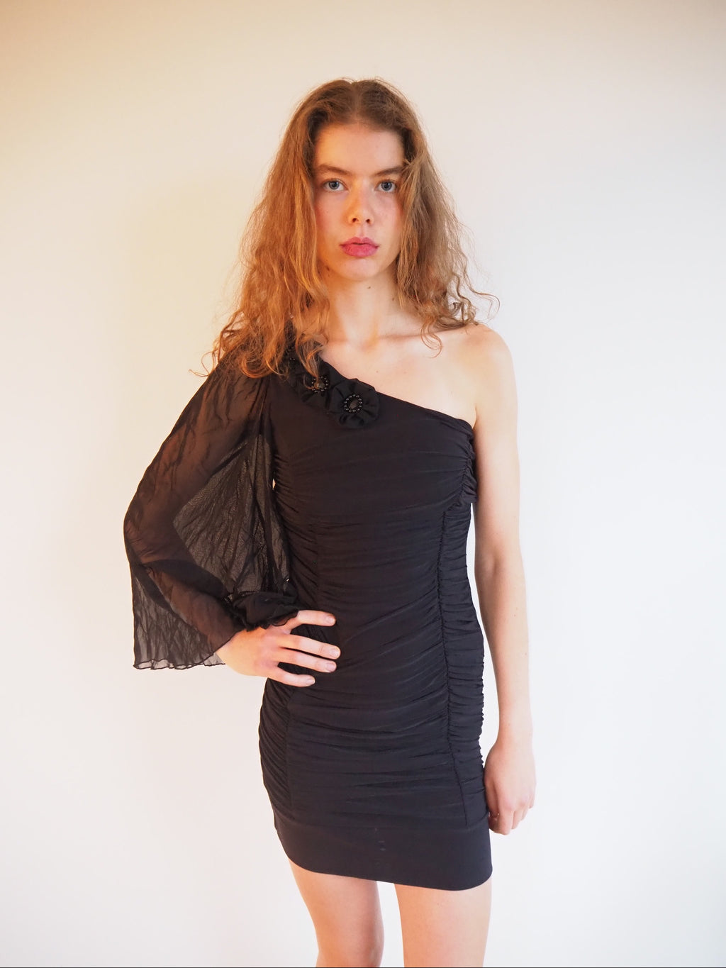 One shoulder dress - flower detail