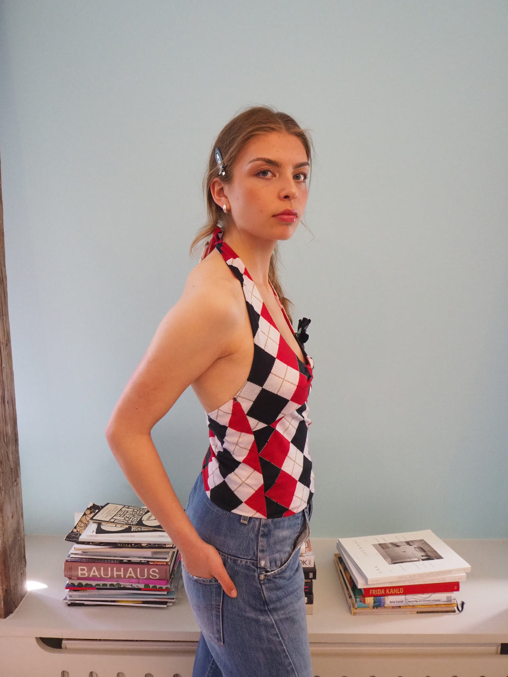 Harlequin halterneck top