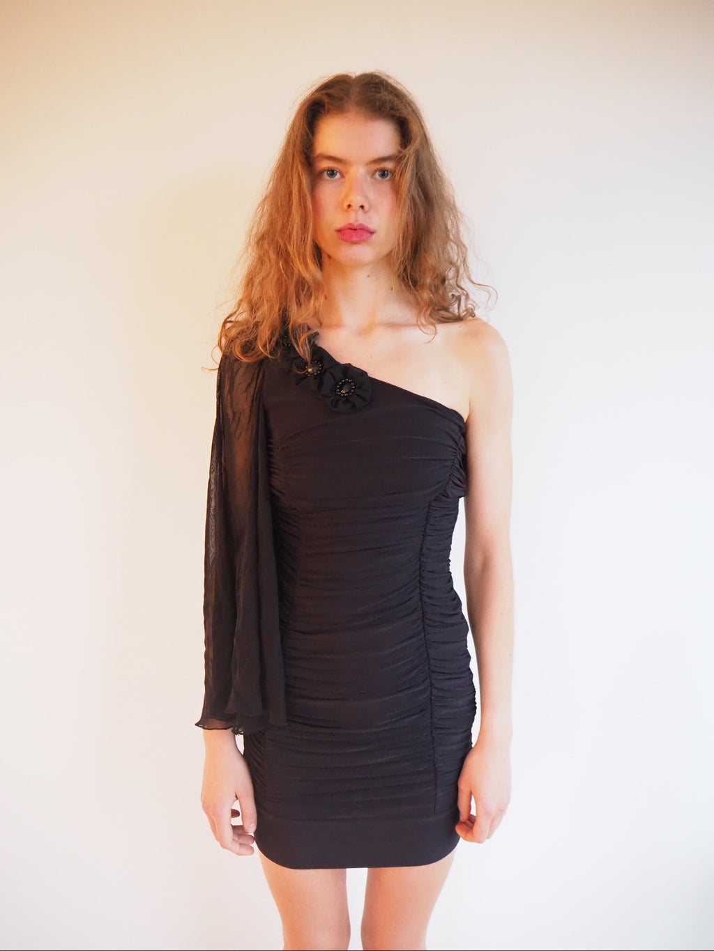 One shoulder dress - flower detail